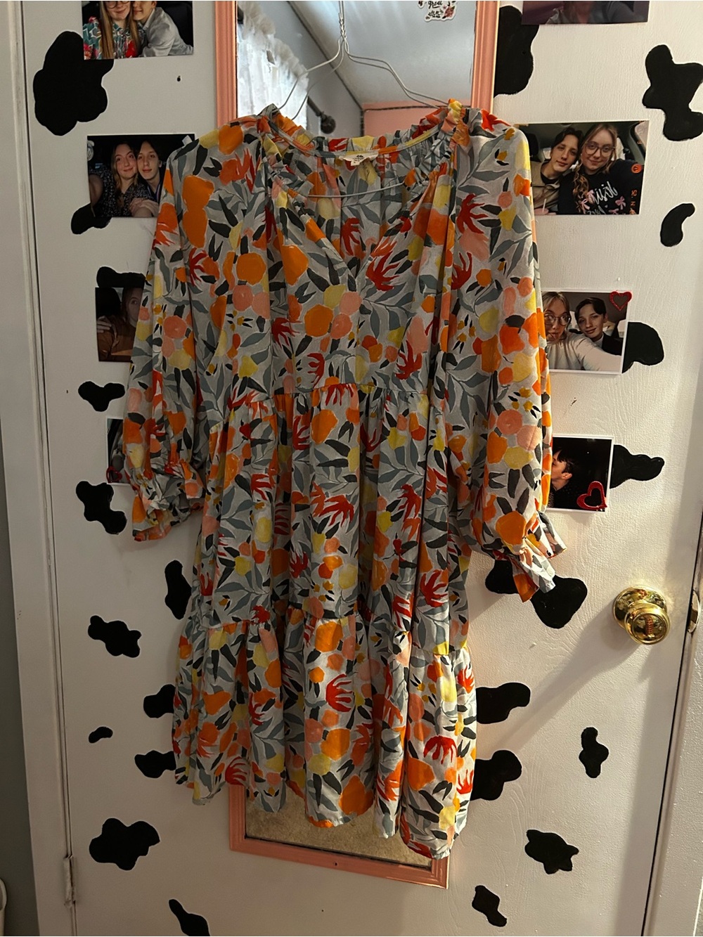 Entro Floral Tiered Mini Dress with Orange & Yellow Blooms size L